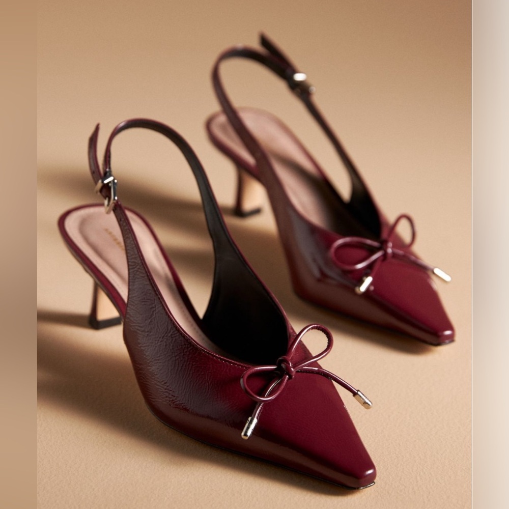 NEW! By Anthropologie Burgundy Snip-Toe Slingback Heels - Size 39 EU (US8-8.5)